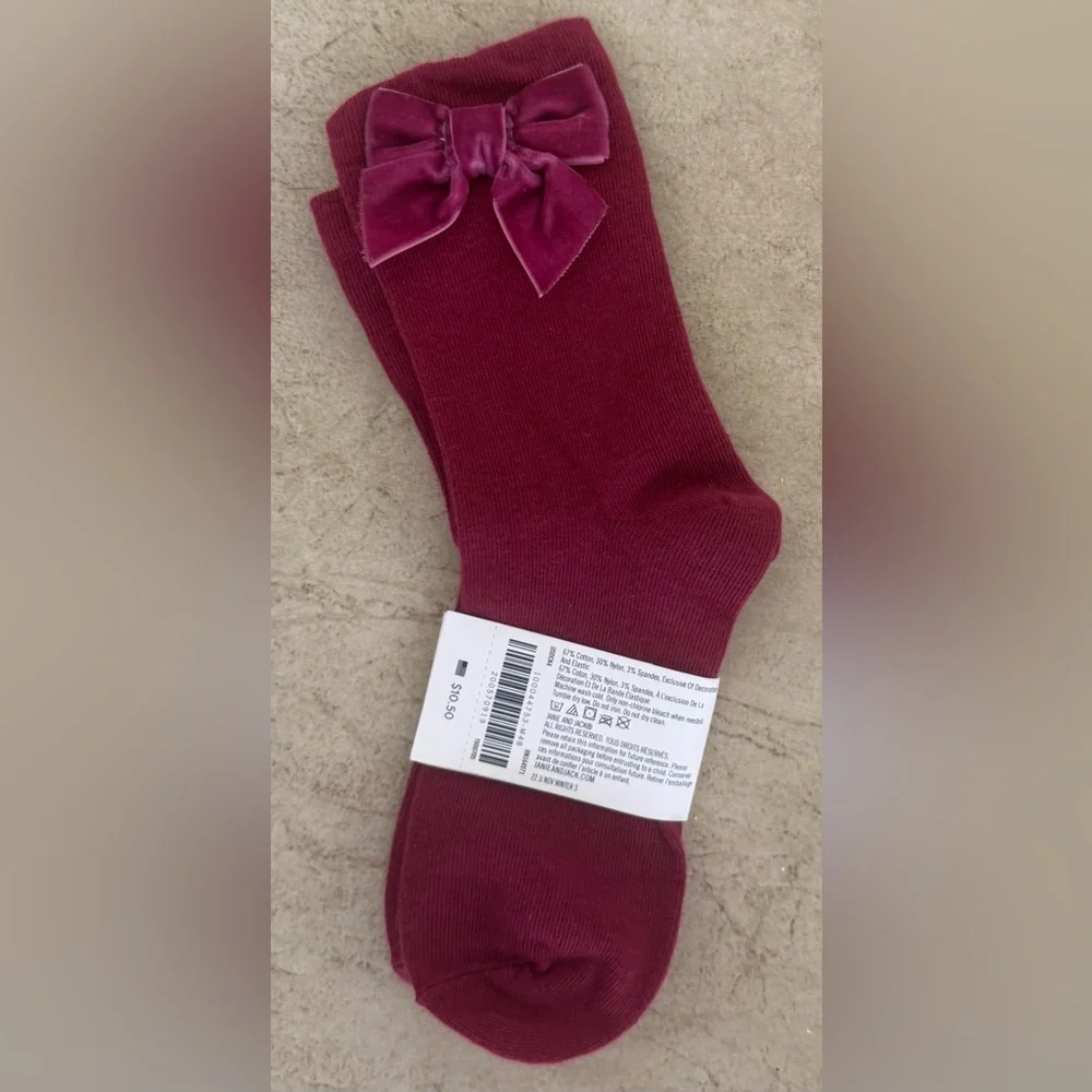 Janie and Jack Pointelle Tight, Velvet Bow Socks & Knee High Pointelle socks-2